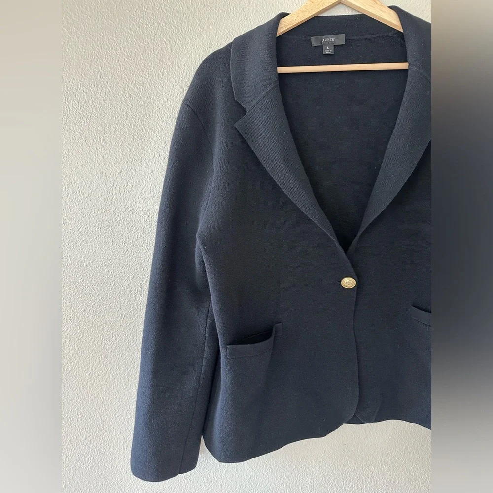 J Crew Blazer Black Cotton Wool Blend Stretch Cardigan Size L - Picture 3 of 8